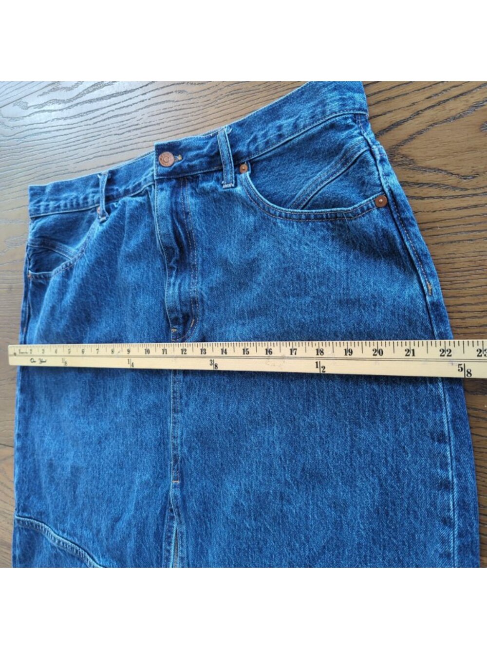 Madewell Denim Cotton Skirt Women’s Size 32 High Rise Front Slit Midi Blue Jean - Picture 10 of 12
